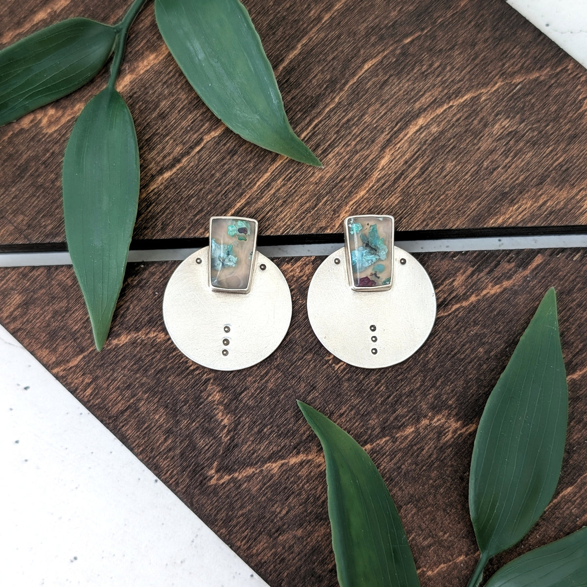 Chrysocolla Copper in Agate Statement Stud Earrings