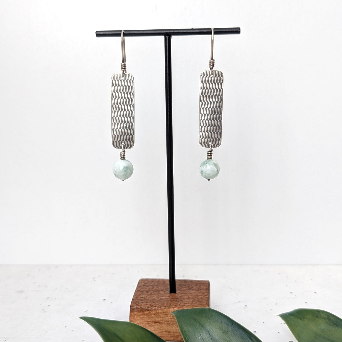 Textured Green Moonstone Statement Earrings
