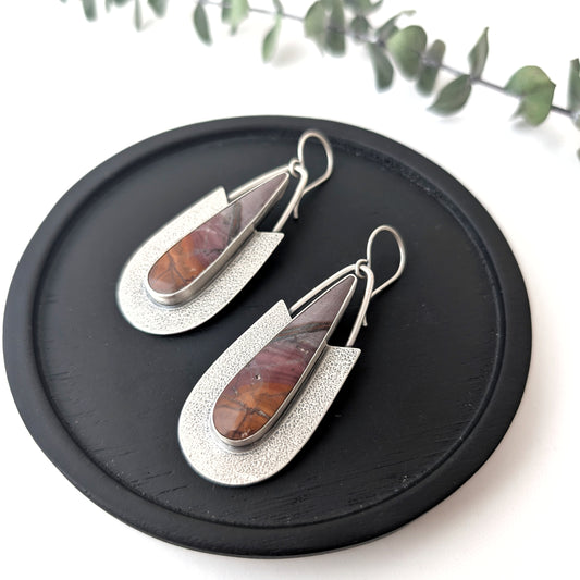 Purple Indonesian Jasper Textured Statement Earrings