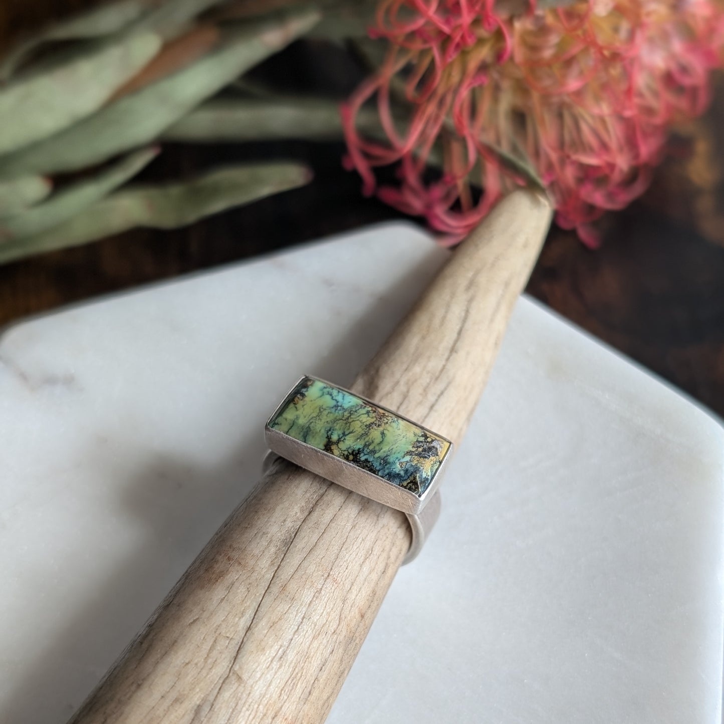 Treasure Mountain Turquoise + Sterling Silver Ring : Size 9