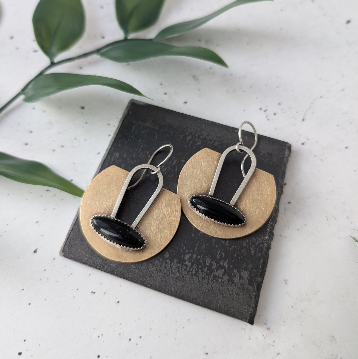 Mixed Metal Black Onyx Statement Earrings
