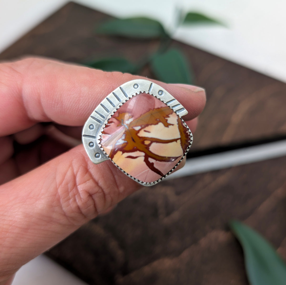 Red Falcon Jasper + Sterling Silver : Size 10.5
