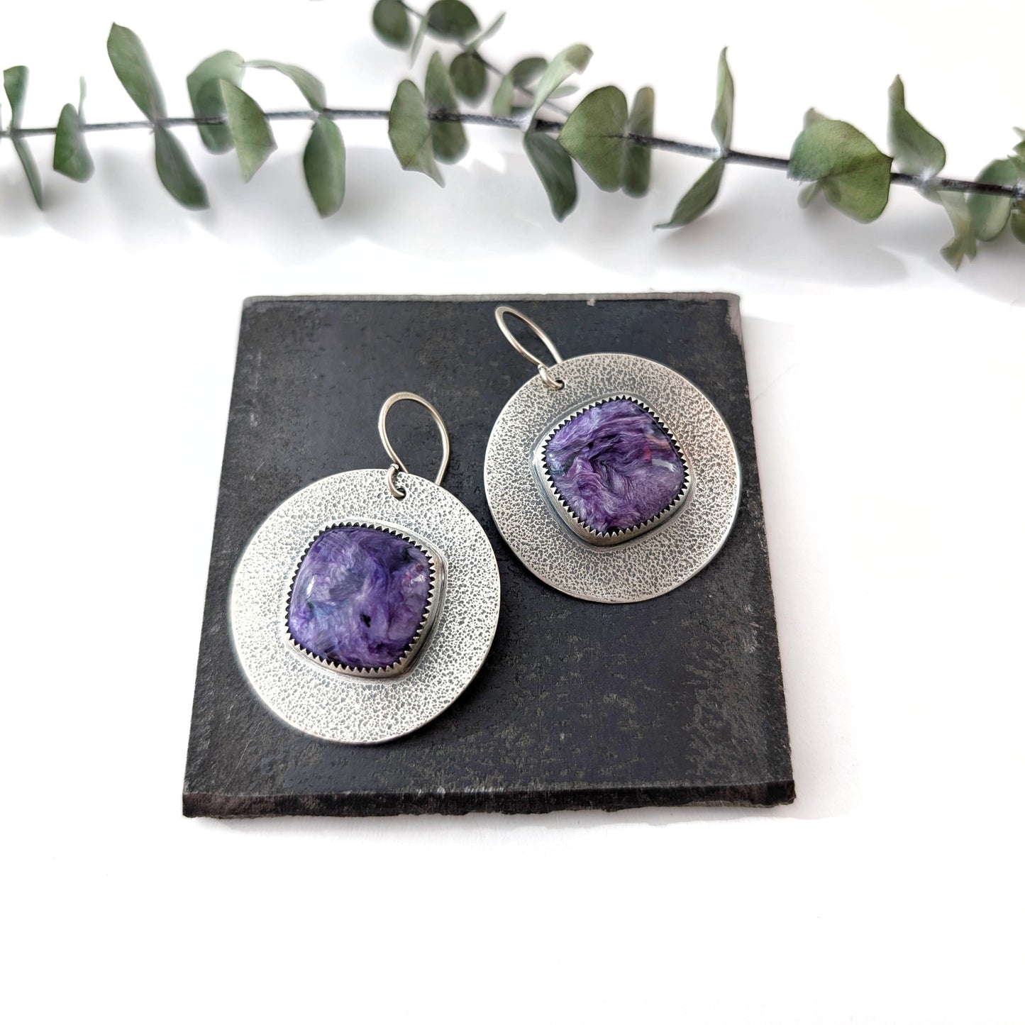 Charoite Textured Statement Earrings