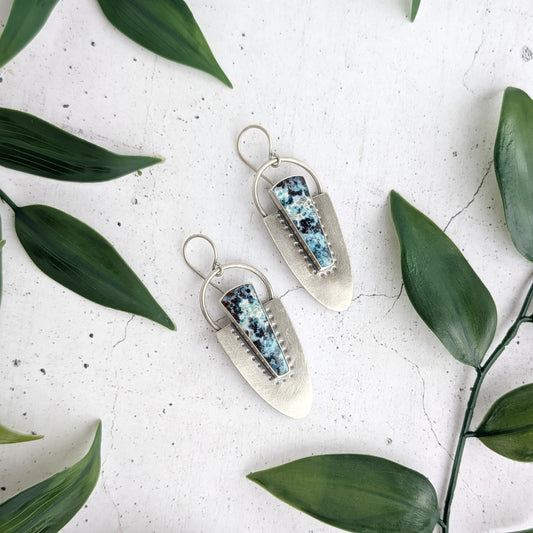 Blue Opalized Wood Statement Earrings