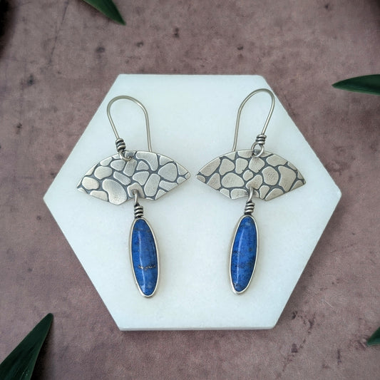 Textured Lapis Lazuli Statement Earrings