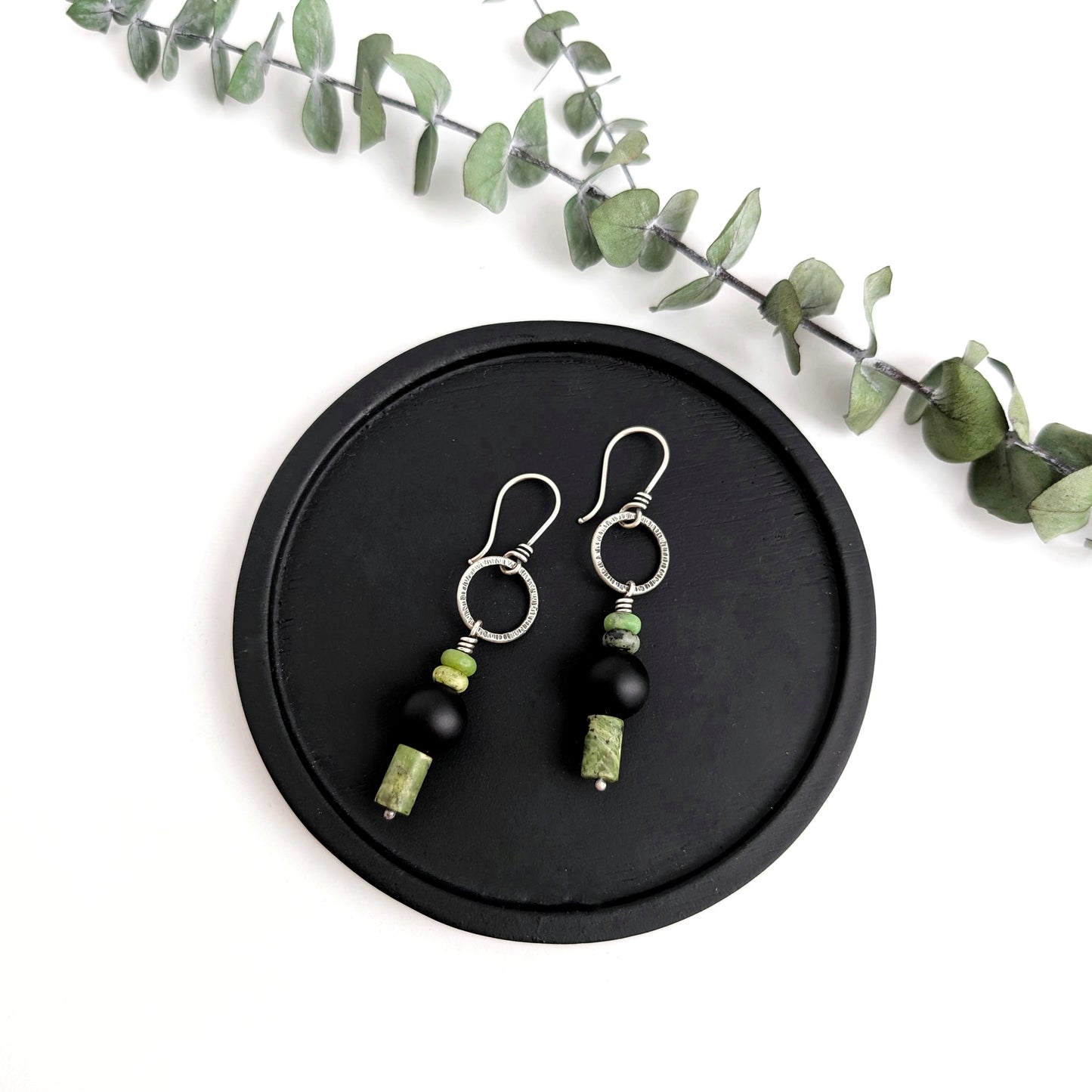 Mixed Gem Dangles : Matte Black Onyx + Chrysoprase