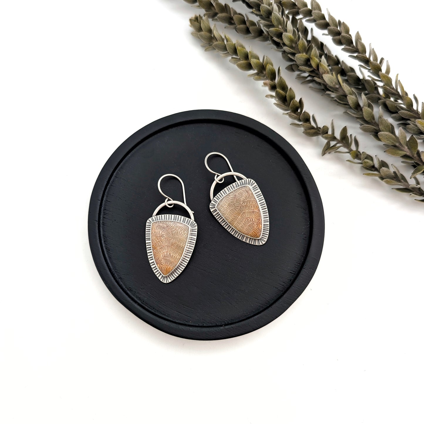 Fossilized Coral Statement Earrings