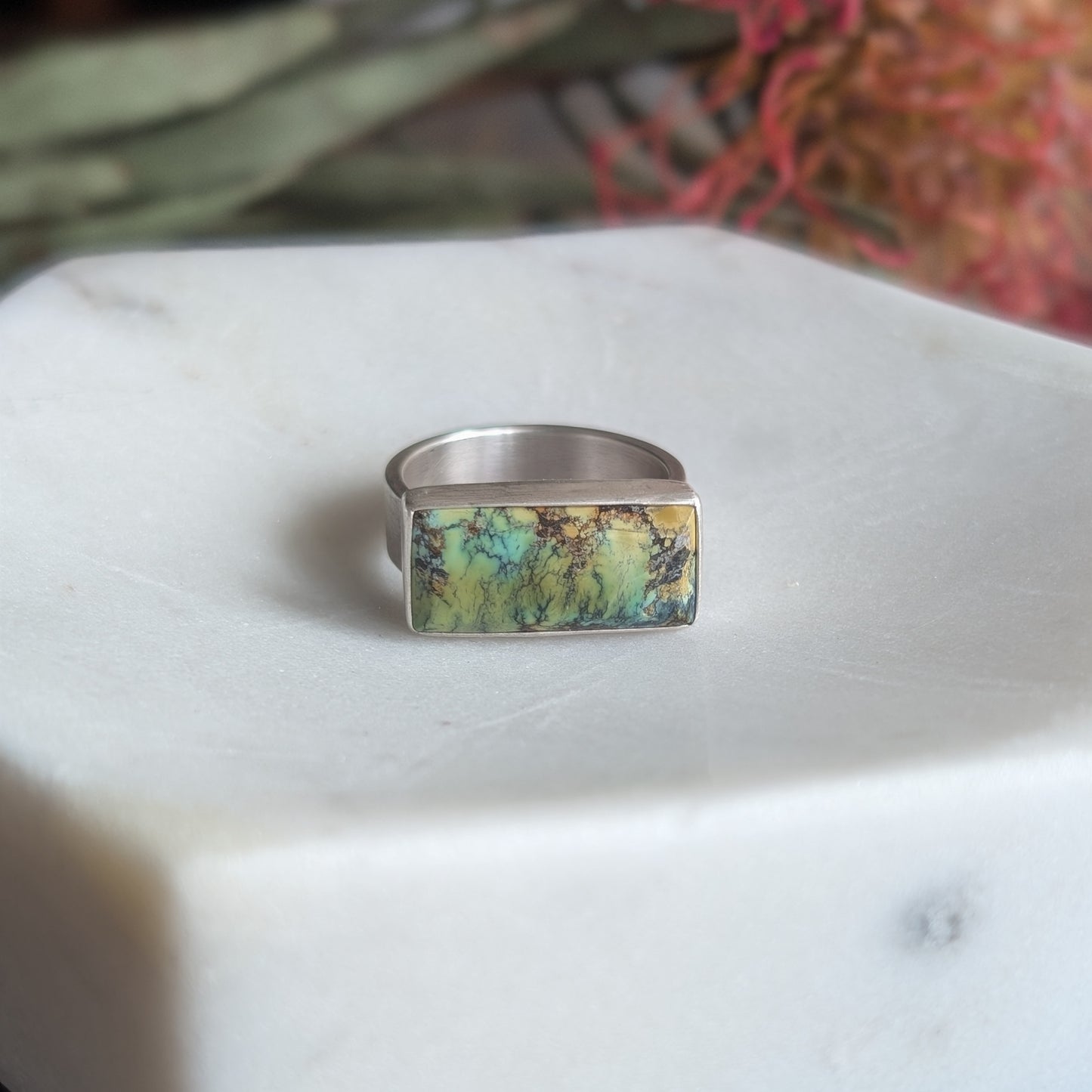 Treasure Mountain Turquoise + Sterling Silver Ring : Size 9
