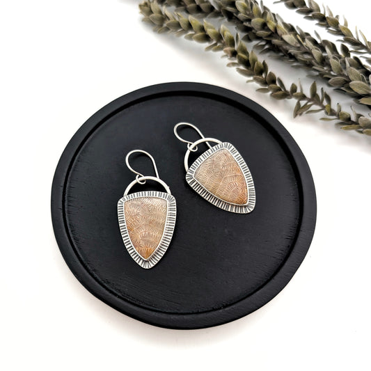 Fossilized Coral Statement Earrings