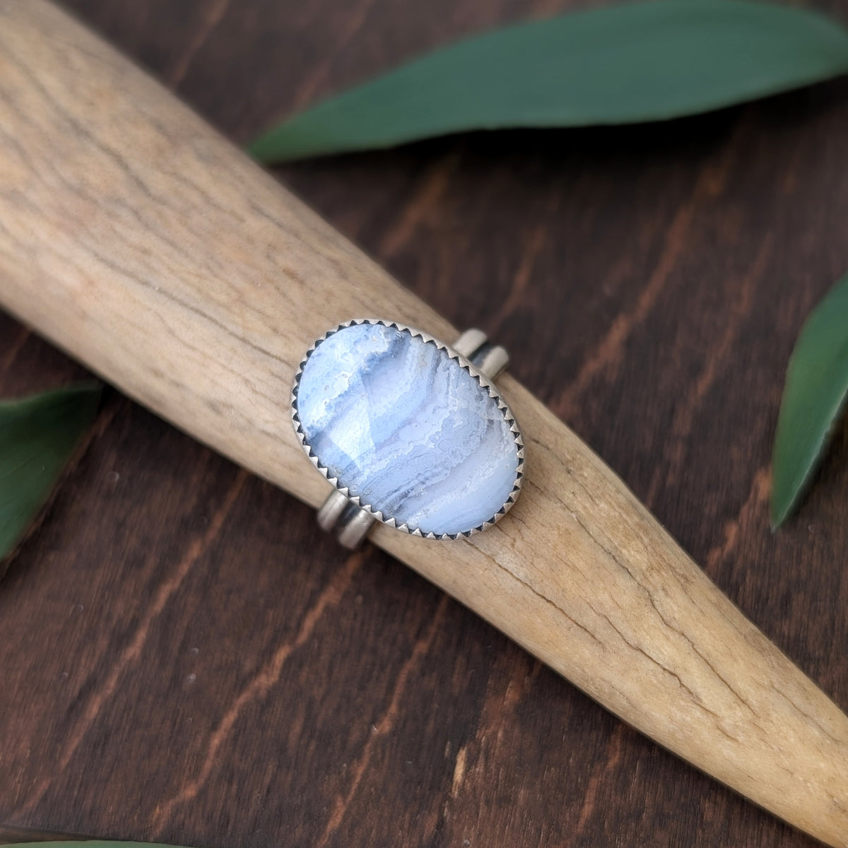 Blue Lace Agate + Sterling Silver : Size 7.25