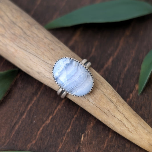 Blue Lace Agate + Sterling Silver : Size 7.25