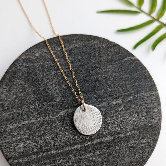Textured Flat Pebble Mixed Metal Charm Necklace