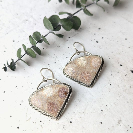 Fossilized Coral Statement Earrings