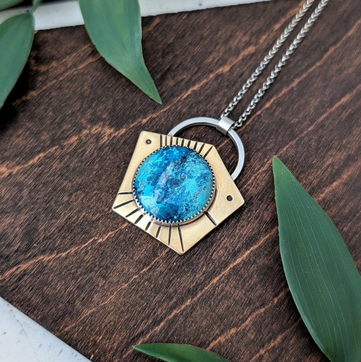Shattuckite + Mixed Metal Pendant Necklace