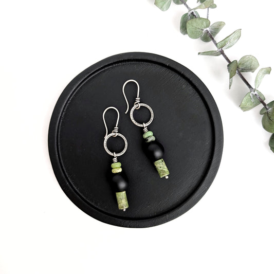 Mixed Gem Dangles : Matte Black Onyx + Chrysoprase