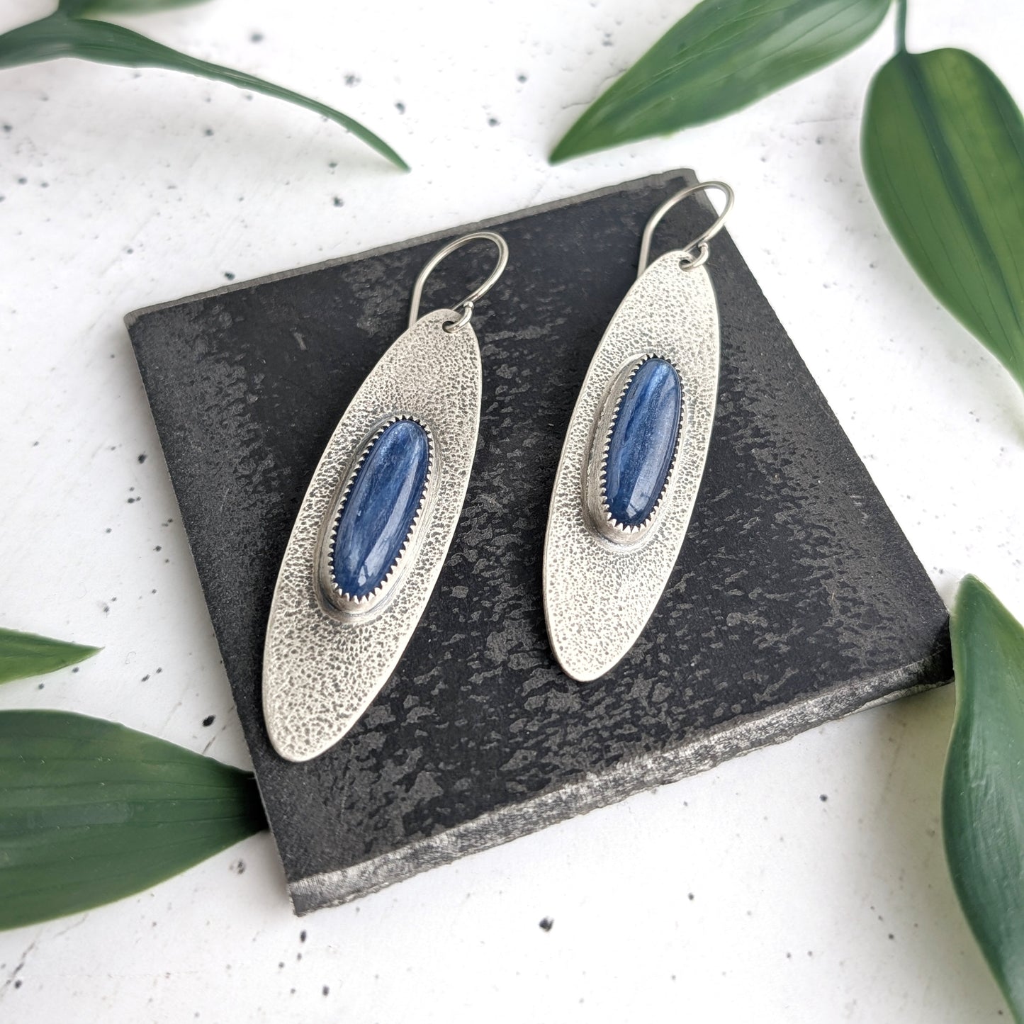 Kyanite Textured Statement Earrings