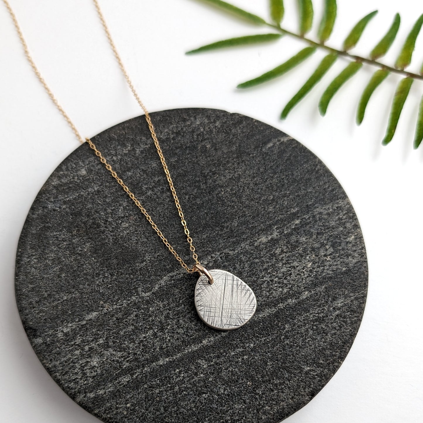 Textured Flat Pebble Mixed Metal Charm Necklace