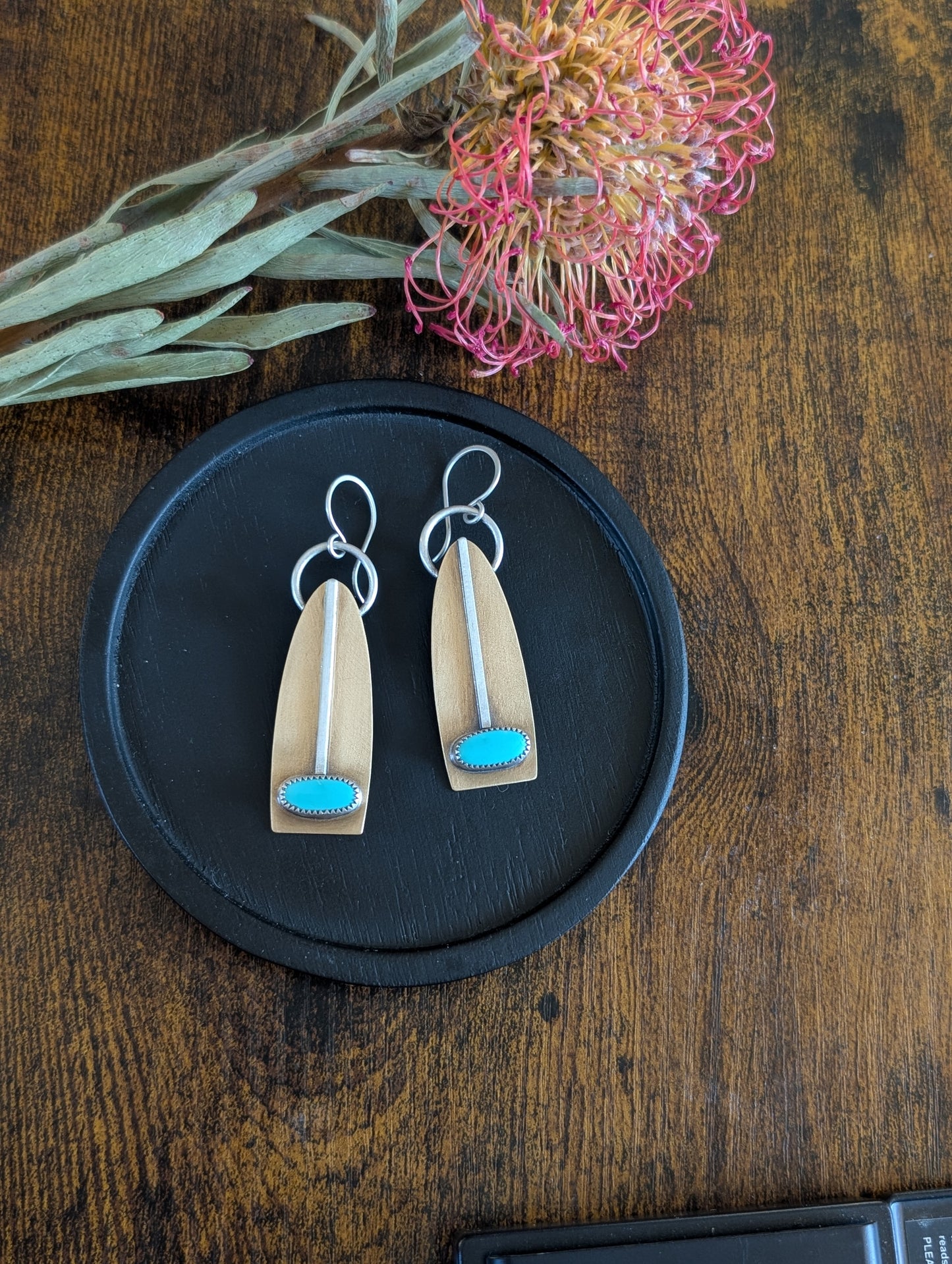 Kingman Turquoise + Brass + Sterling Silver Earrings