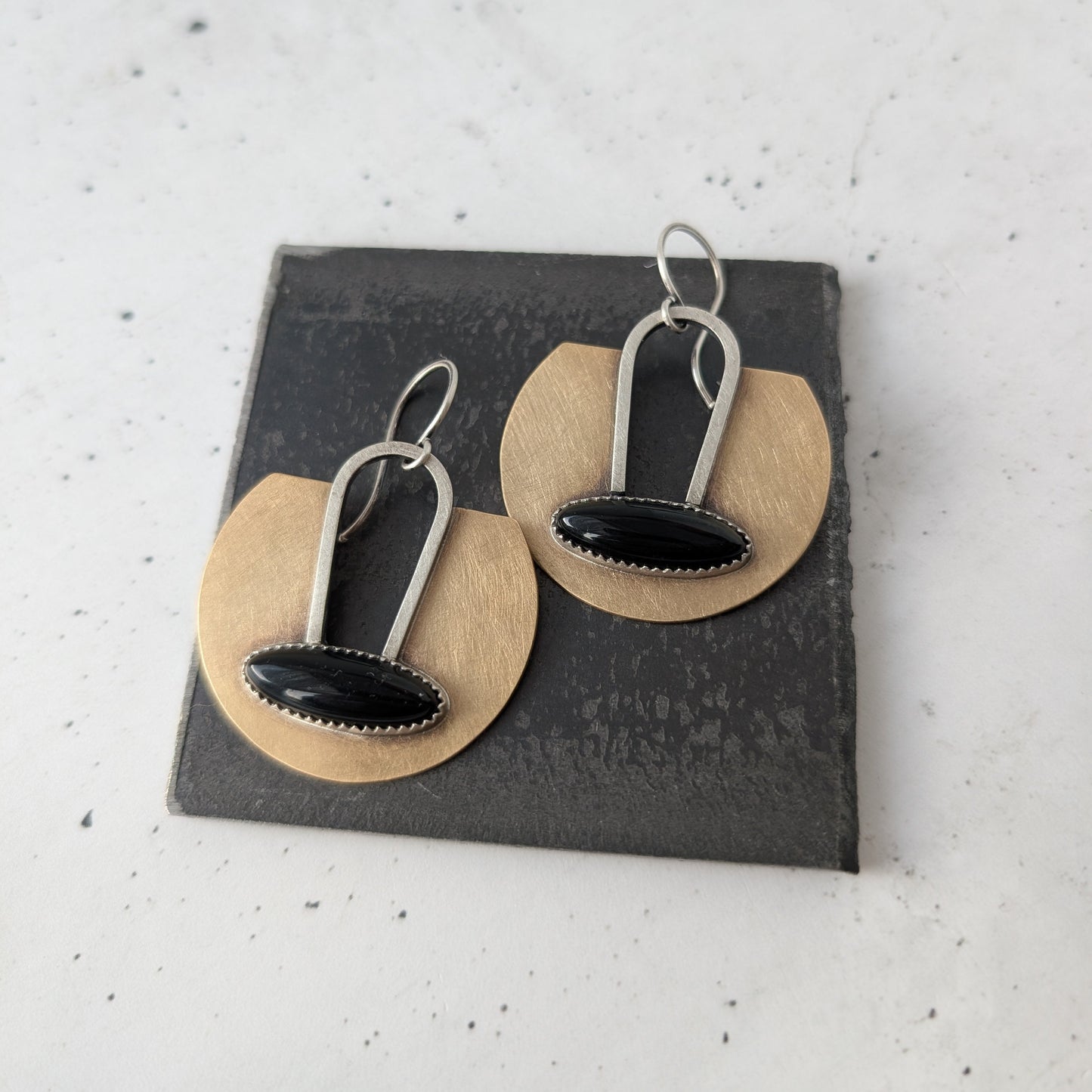 Mixed Metal Black Onyx Statement Earrings