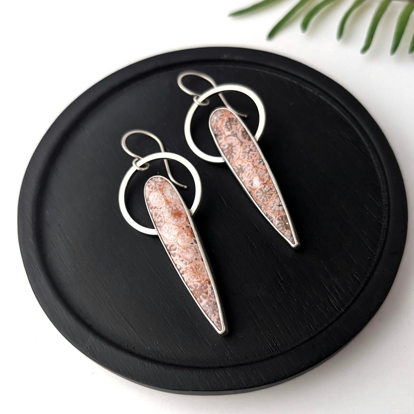 Fossil Coral Statement Dangle Earrings