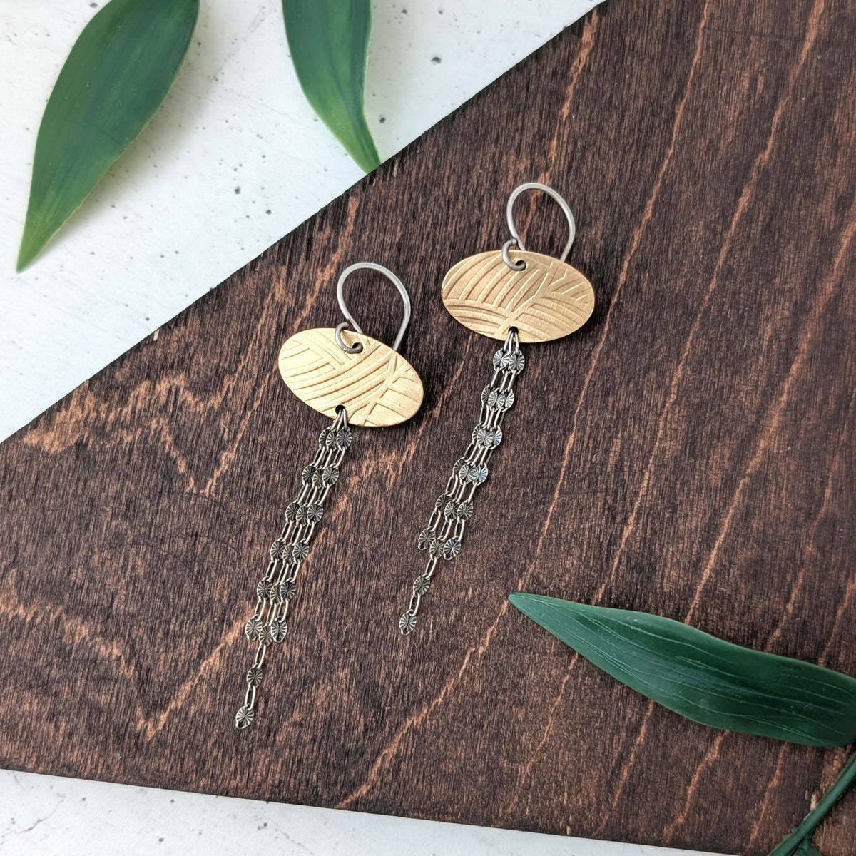 Textured Mixed Metal Dangle Earrings