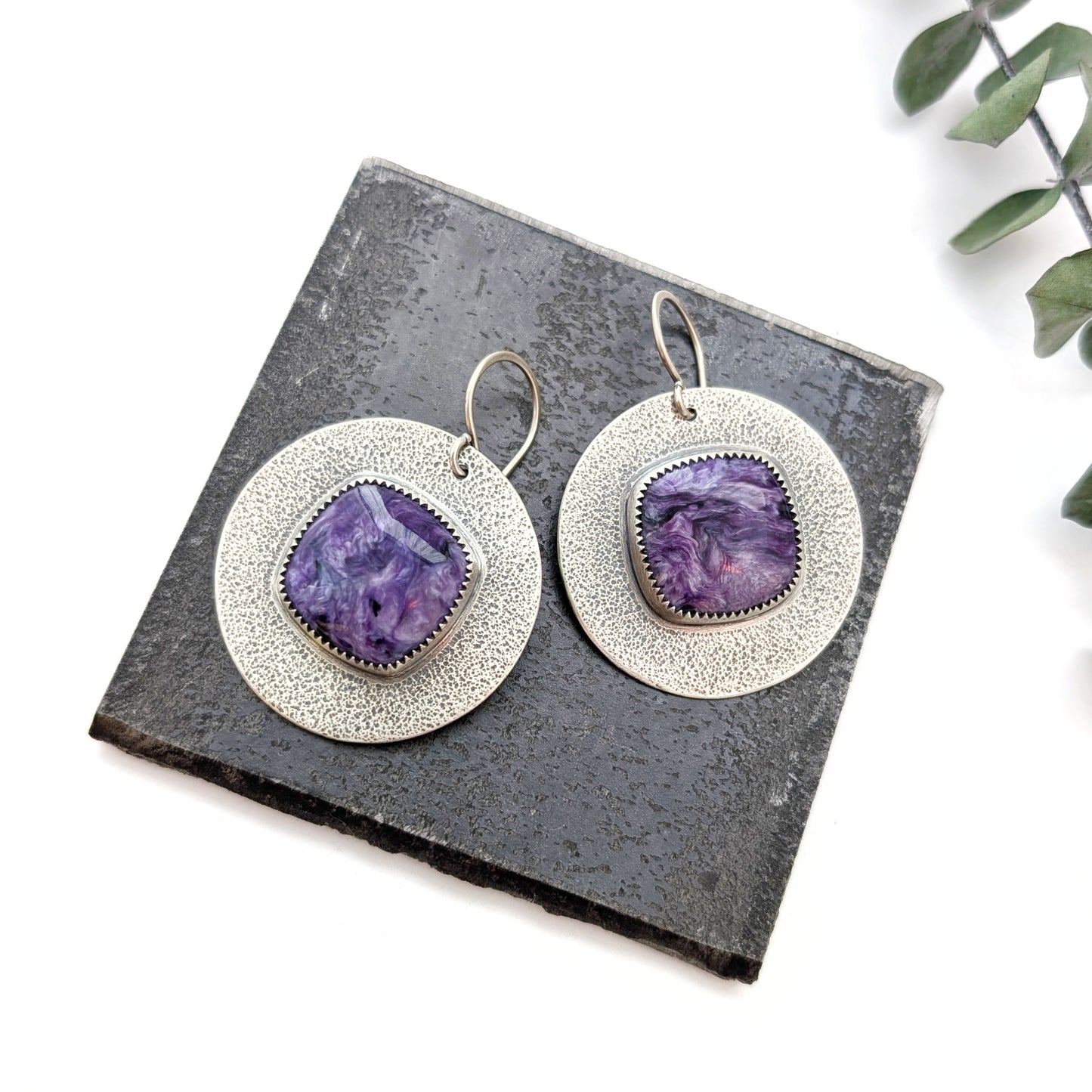 Charoite Textured Statement Earrings