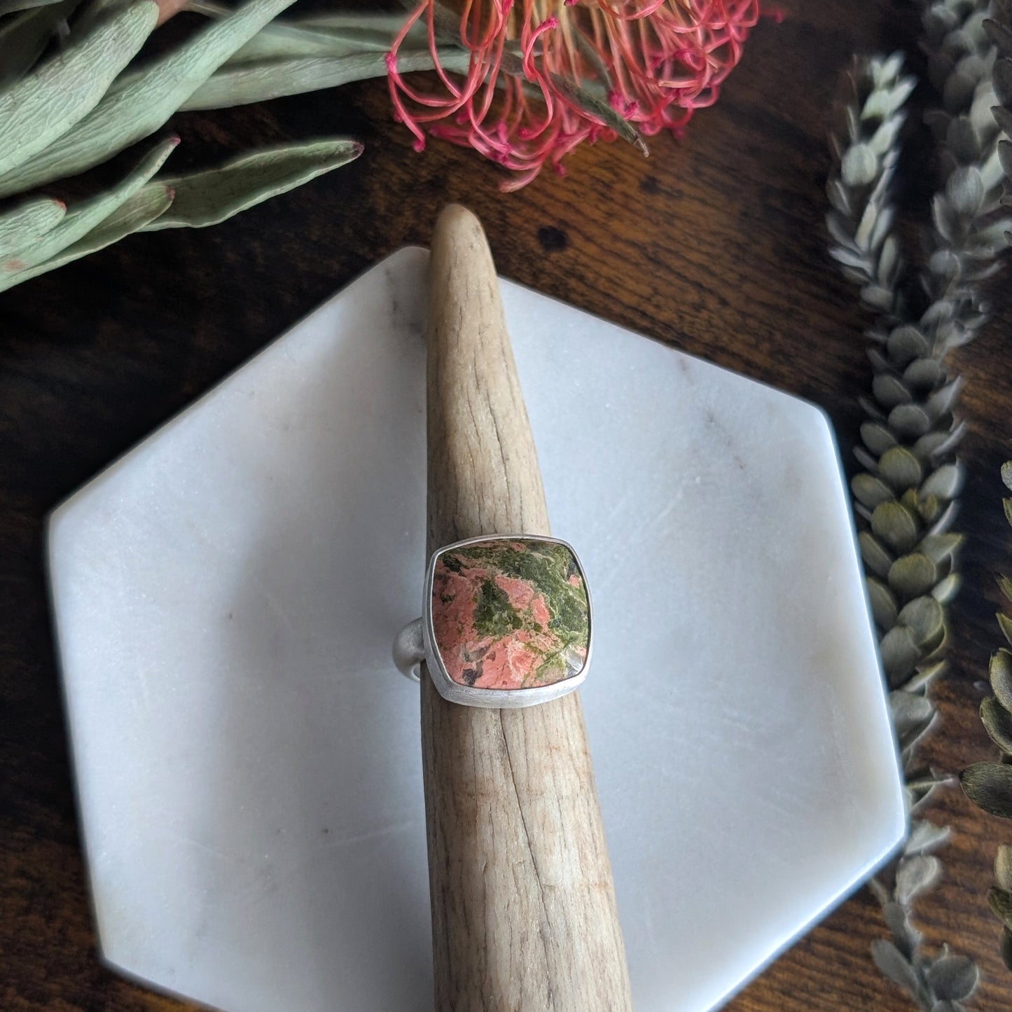 Unakite + Sterling Silver : Size 9.75