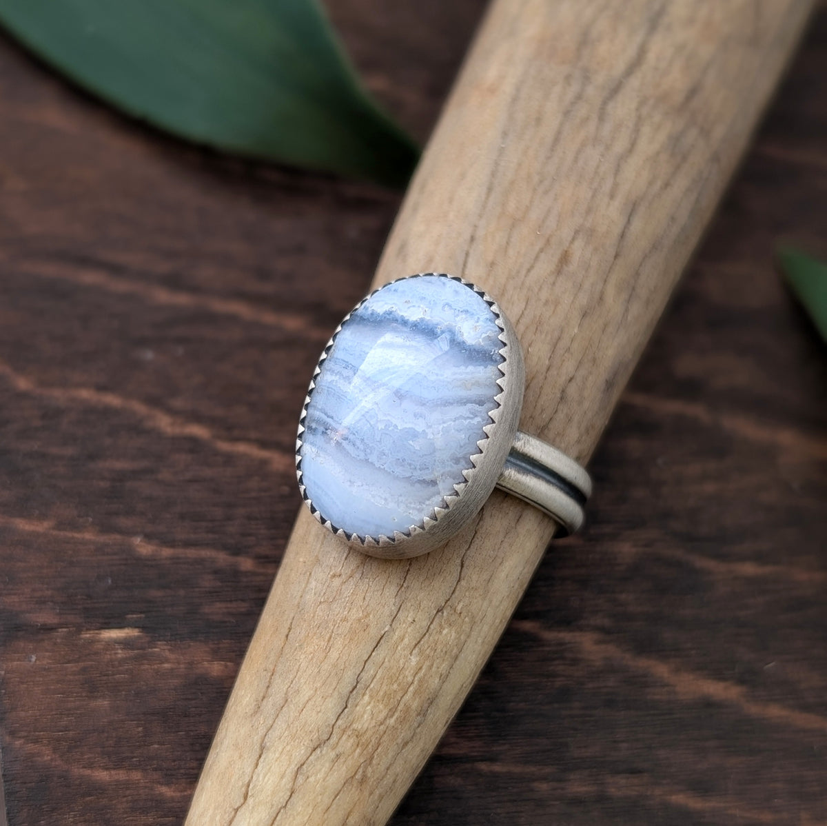 Blue Lace Agate + Sterling Silver : Size 7.25