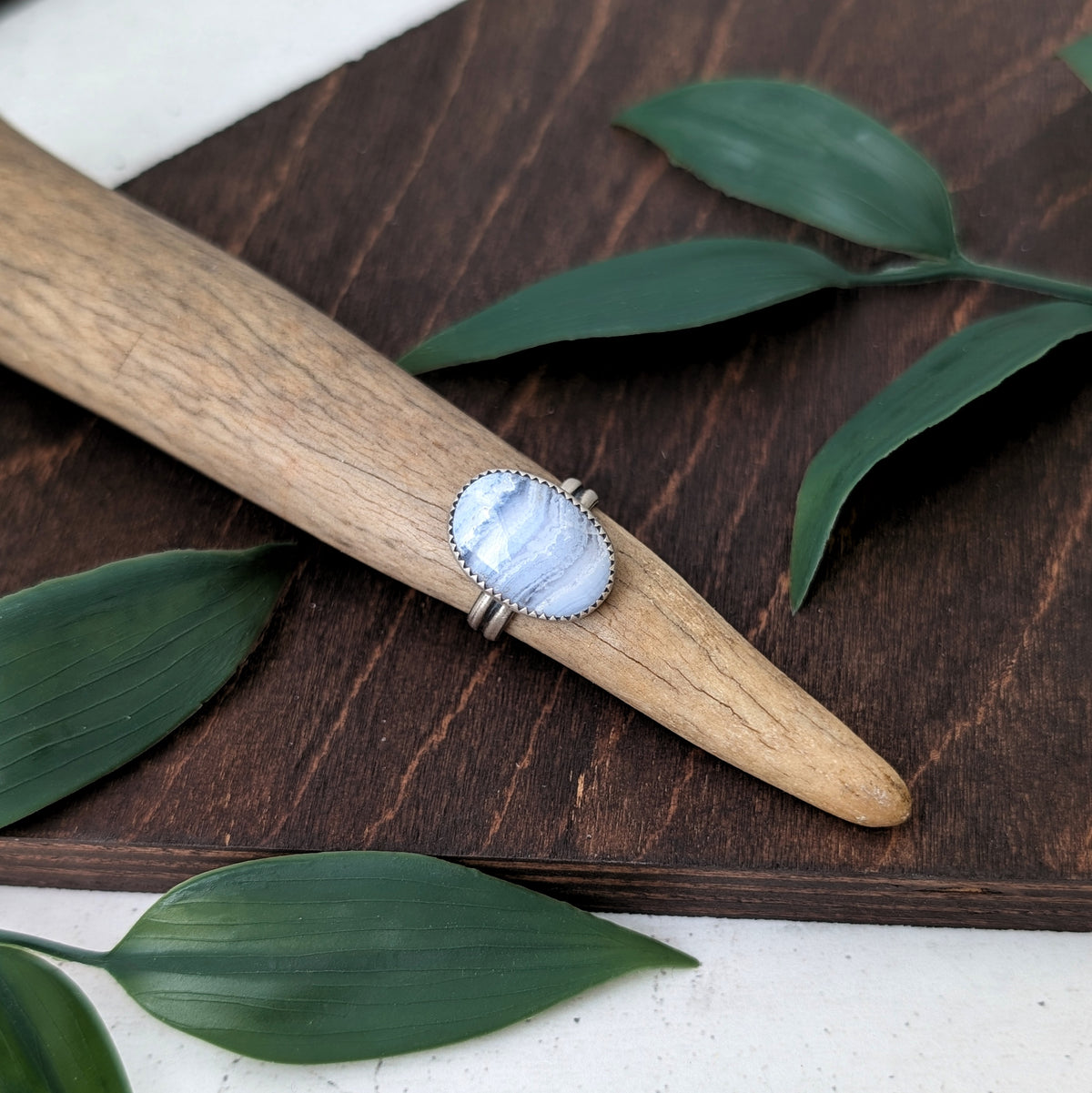 Blue Lace Agate + Sterling Silver : Size 7.25