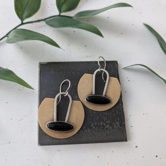 Mixed Metal Black Onyx Statement Earrings