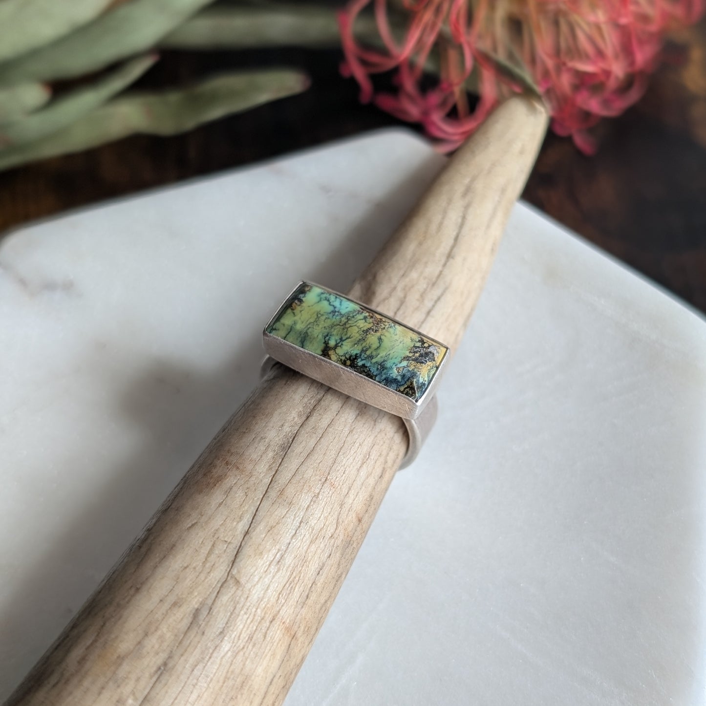 Treasure Mountain Turquoise + Sterling Silver Ring : Size 9