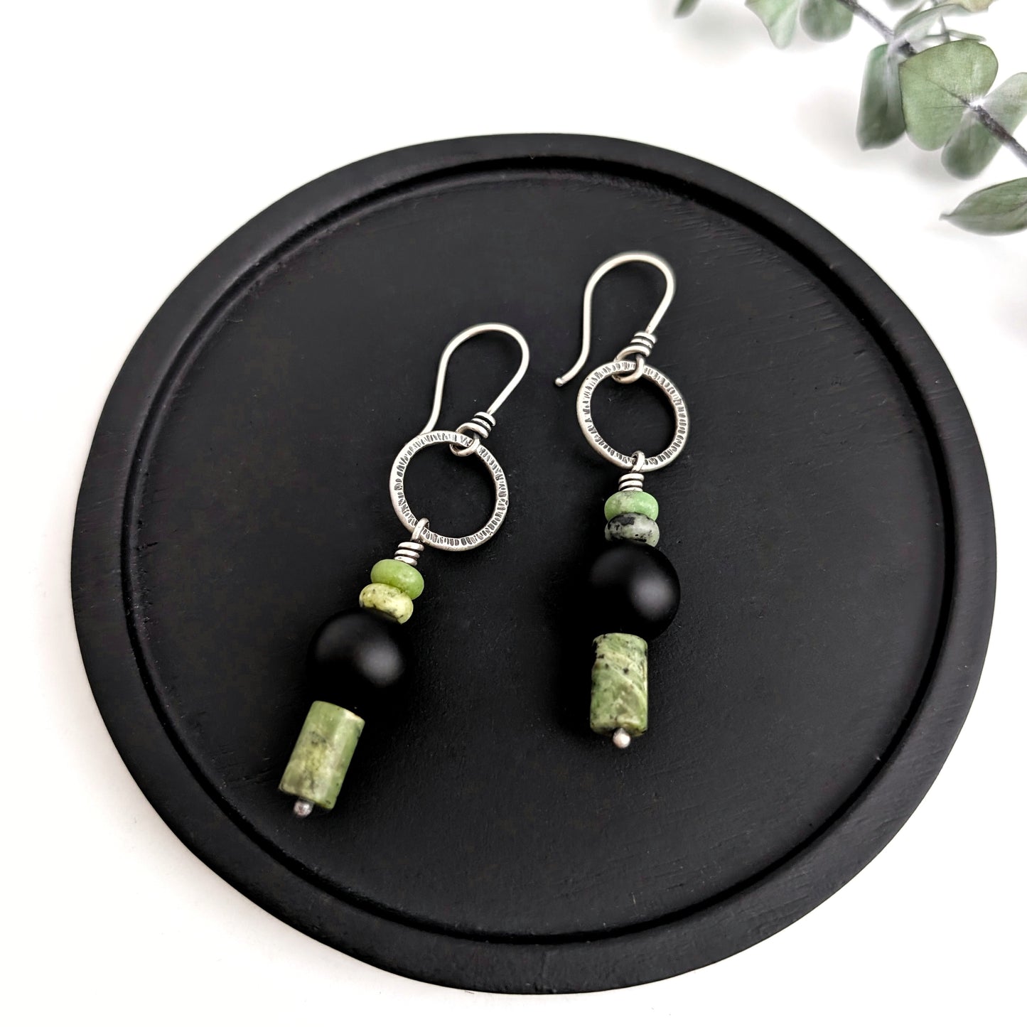 Mixed Gem Dangles : Matte Black Onyx + Chrysoprase